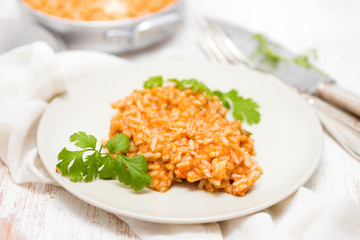 rice with fish and seafood on plate