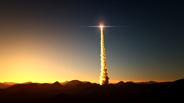 rocket start on sunset