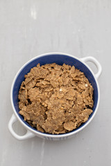 cereals in white blue bowl
