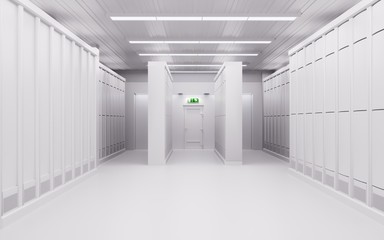 White server room with server racks 3d illustration
