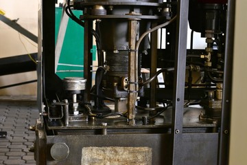Hydraulics oil station on the machine tool on industrial equipment. Lubrication system with oil under pressure.