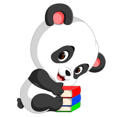 cute panda holding pencil and book