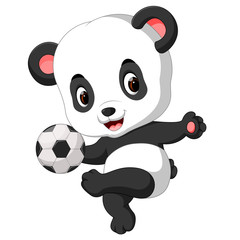 Obraz premium cute baby panda playing soccer
