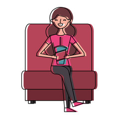 woman watching movie in cinema vector illustration design