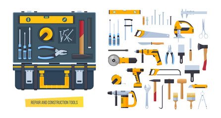 Repair, construction tools. Working case with tools for measuring, dismantling.