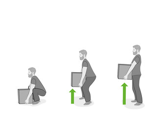 Correct posture to lift a heavy object safely. Illustration of health care. vector illustration 