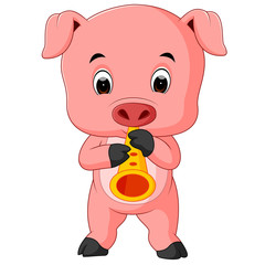 cute pig playing saxophone
