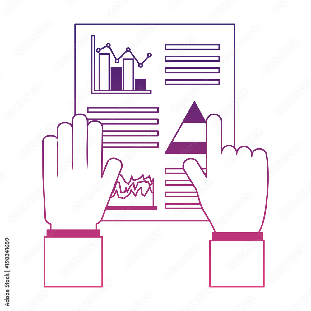 Poster hand reading document with statistics vector illustration design