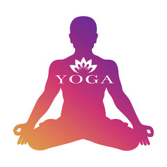Yoga logo vector design. Meditation male silhouette isolated on white background