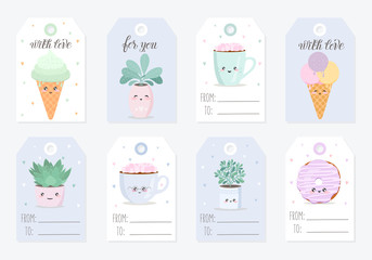 Vector collection of tags with cute objects