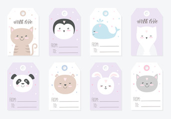 Vector collection of tags with cute animals