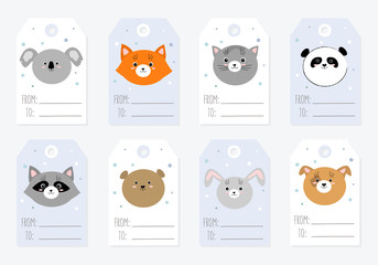 Vector collection of tags with cute animals
