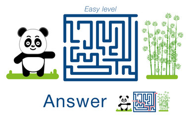 Obraz premium Children's labyrinth with panda and bamboo. A puzzle for children. Vector maze.