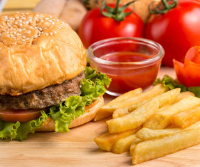 Beef Burger Dinner Means Junk Food And Cholesterol