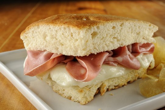 Focaccia Sandwich With Mortadella And Mozzarella