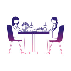 couple eating pop corn and soda in table vector illustration design