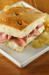 Focaccia Sandwich with ham and mozzarella