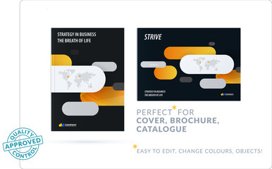 Creative design of business brochure set, abstract horizontal cover layout, flyer in A4 with colourful rounded rectangles for motion design