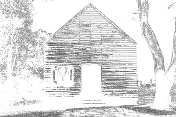 Washington County, TX / March 23, 2018 /Sketch of building where in Marcn of 1836 the Texas Declaration Of Independence from Mexico was signed.