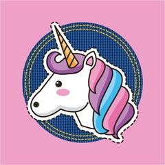 magic unicorn fantasy round patch vector illustration