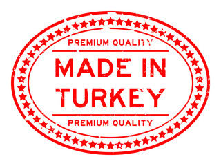 Grunge red premium quality made in Turkey oval rubber stamp on white background