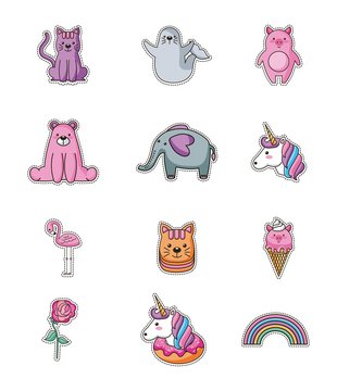 pattern decoration patch set icons vector illustration