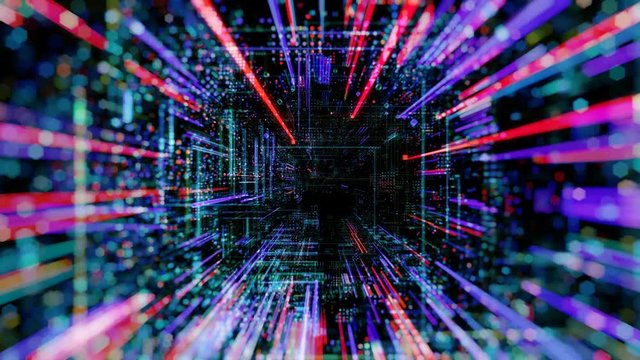 Abstract digital abstract virtual city. Scanning city for hackers attack concept. Software developer, programming, binary computer code with technology and connection concept. 3D render 4K loop