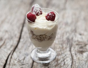 dessert au yaourt yoghourt  et a la framboise