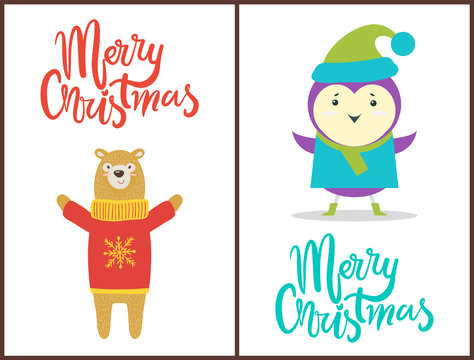 Merry Christmas Congratulation with Happy Animals