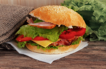 sandwich from buns with sesame seeds