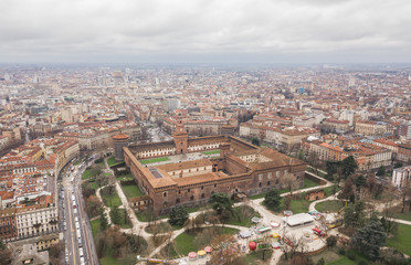Fototapeta na wymiar Aerial view of Sforzesco Castle in Milan