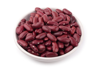 Red bean in a white bowl isolated on a white background