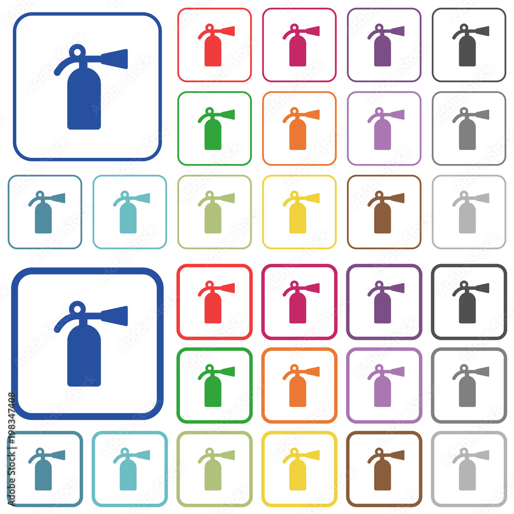 Poster Fire extinguisher outlined flat color icons