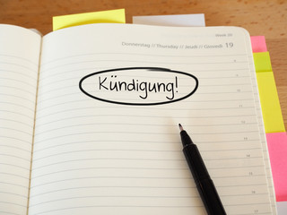 Kündigung - Notiz im Terminkalender