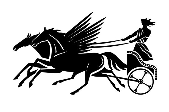 Greek flying chariot silhouette. Vector drawing