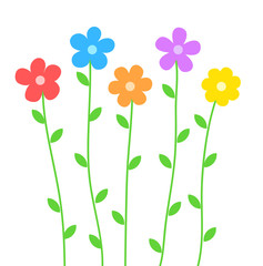 Cute summer flowers in cartoon style on white for design, stock vector illustration