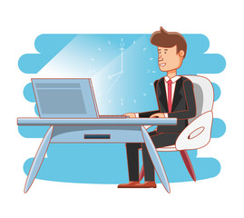 businessman avatar with work time elements
