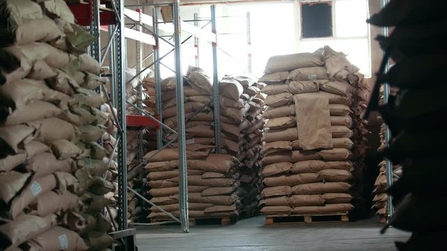 The warehouse of bags at the industrial manufacturing