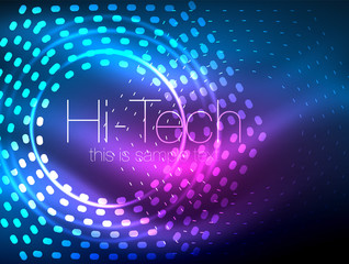 Glowing neon dotted shape abstract background, technology shiny concept design, magic space geometric background