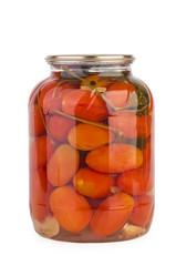 Glass jar with pickled home-made tomatoes