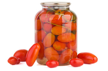 Glass jar with pickled home-made tomatoes