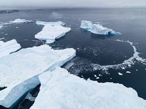 Arctic icebergs on arctic ocean in Greenland
