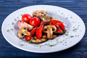 Grilled vegetables zucchini, eggplant, onions, sweet bell peppers, asparagus, tomato 