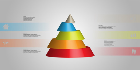 3D illustration infographic template with cone horizontally sliced to five shifted parts