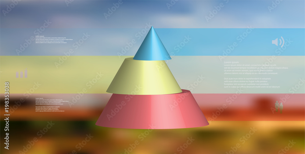 Wall mural 3d illustration infographic template with cone horizontally sliced to three shifted parts