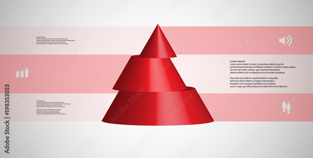 Wall mural 3d illustration infographic template with cone horizontally sliced to three shifted parts