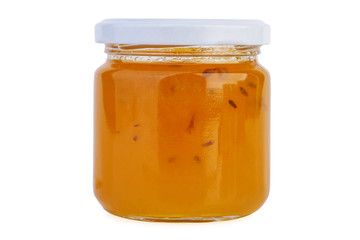 Glass jar with orange jam