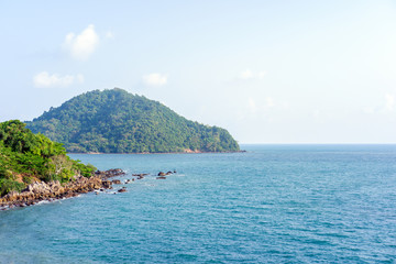 Beautiful Sea of Chanthaburi, Thailand with soft-focus and over light in the background