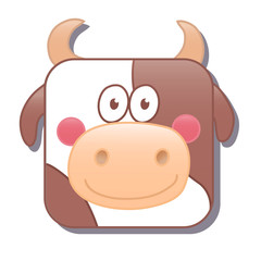 Cute square cow or bull. Vector illustration isolated on white background.