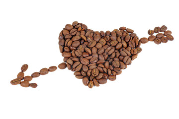 Heart and arrow made from coffee beans